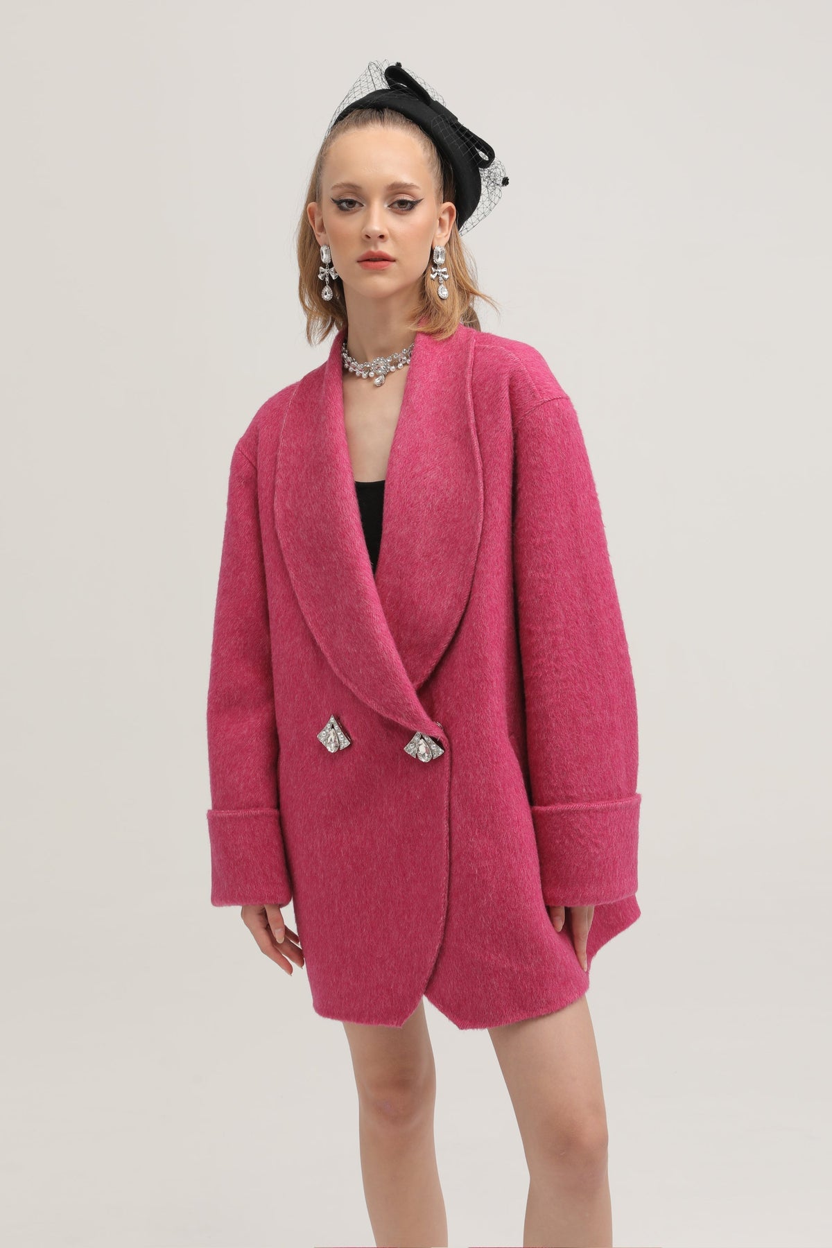 Eleanor Pembe Yün Karışımlı Kaban