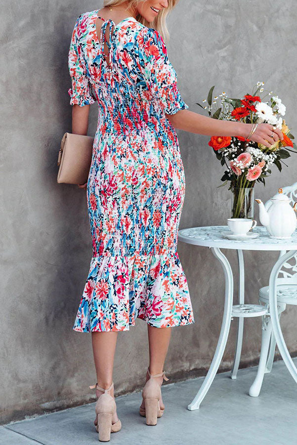 Floral Gipeli Midi Elbise