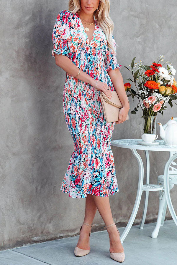 Floral Gipeli Midi Elbise