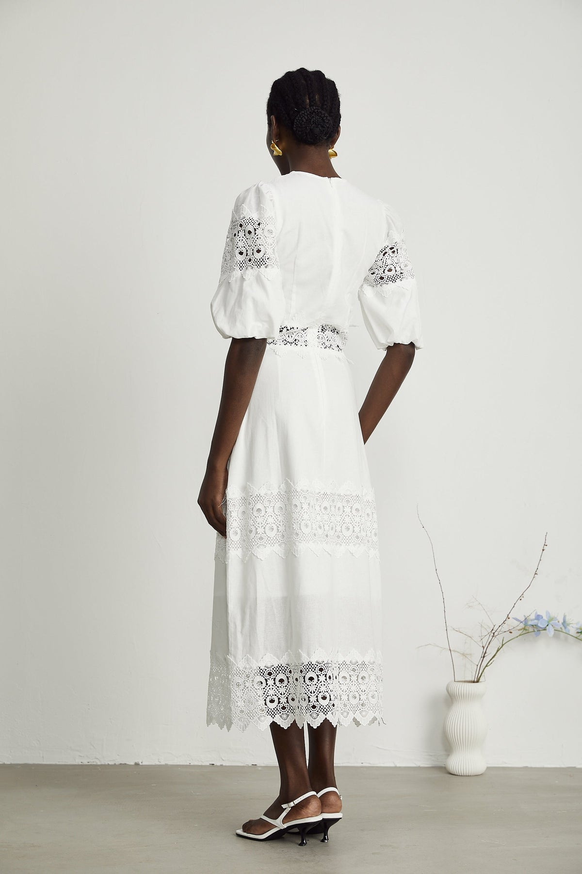 Louise Dantel Detaylı, Midi Elbise