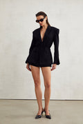 Sylvie Siyah Kepçeli Blazer
