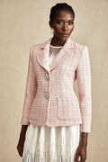 Hélène Pembe Kristal Kareli Tüvit Blazer