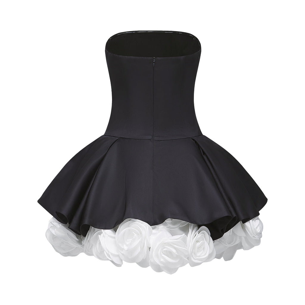 Lucie Siyah Petal Katmanlı Straplez Korse Mini Elbise