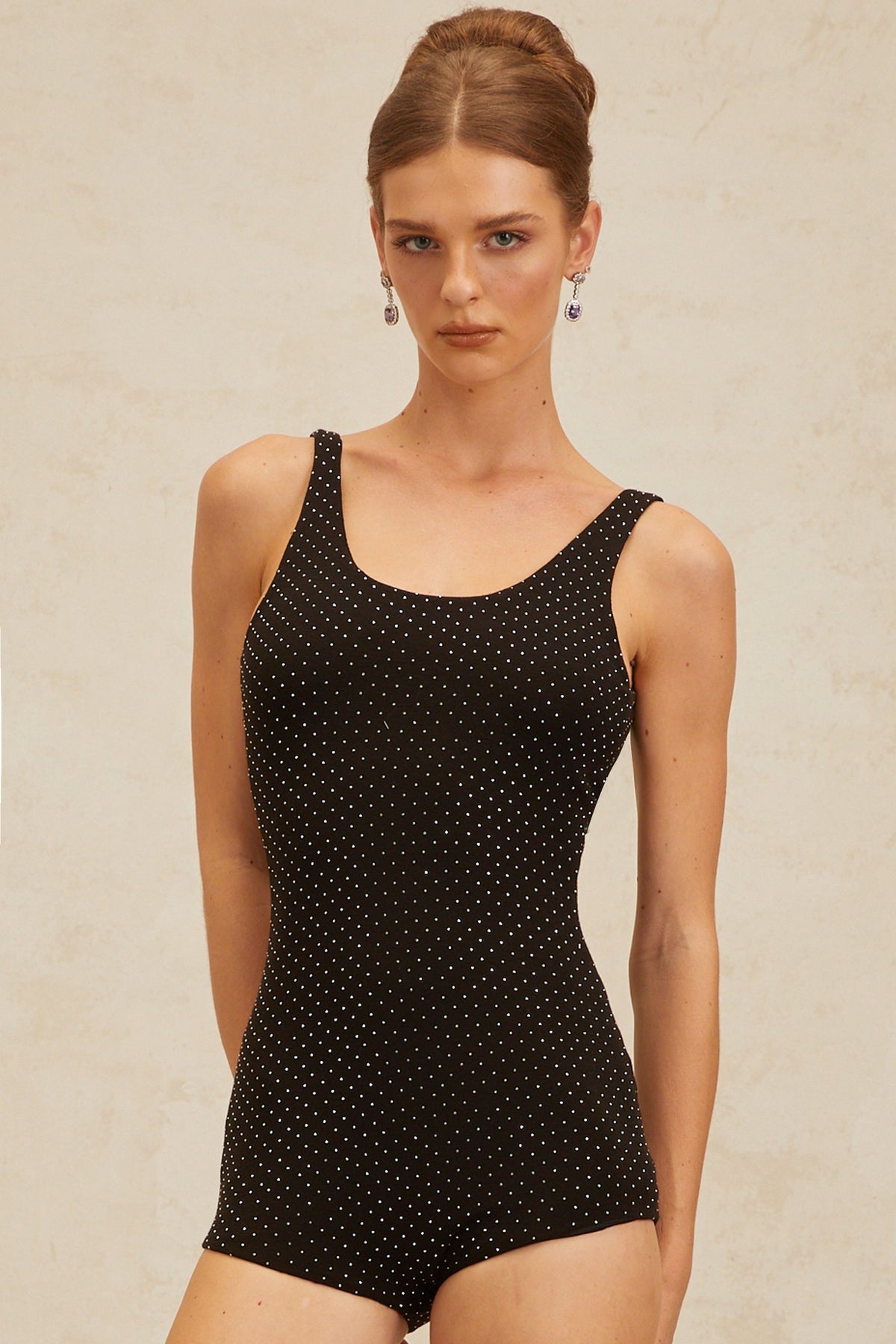 Estelle Siyah Yapay Elmas Süslemeli Bodysuit
