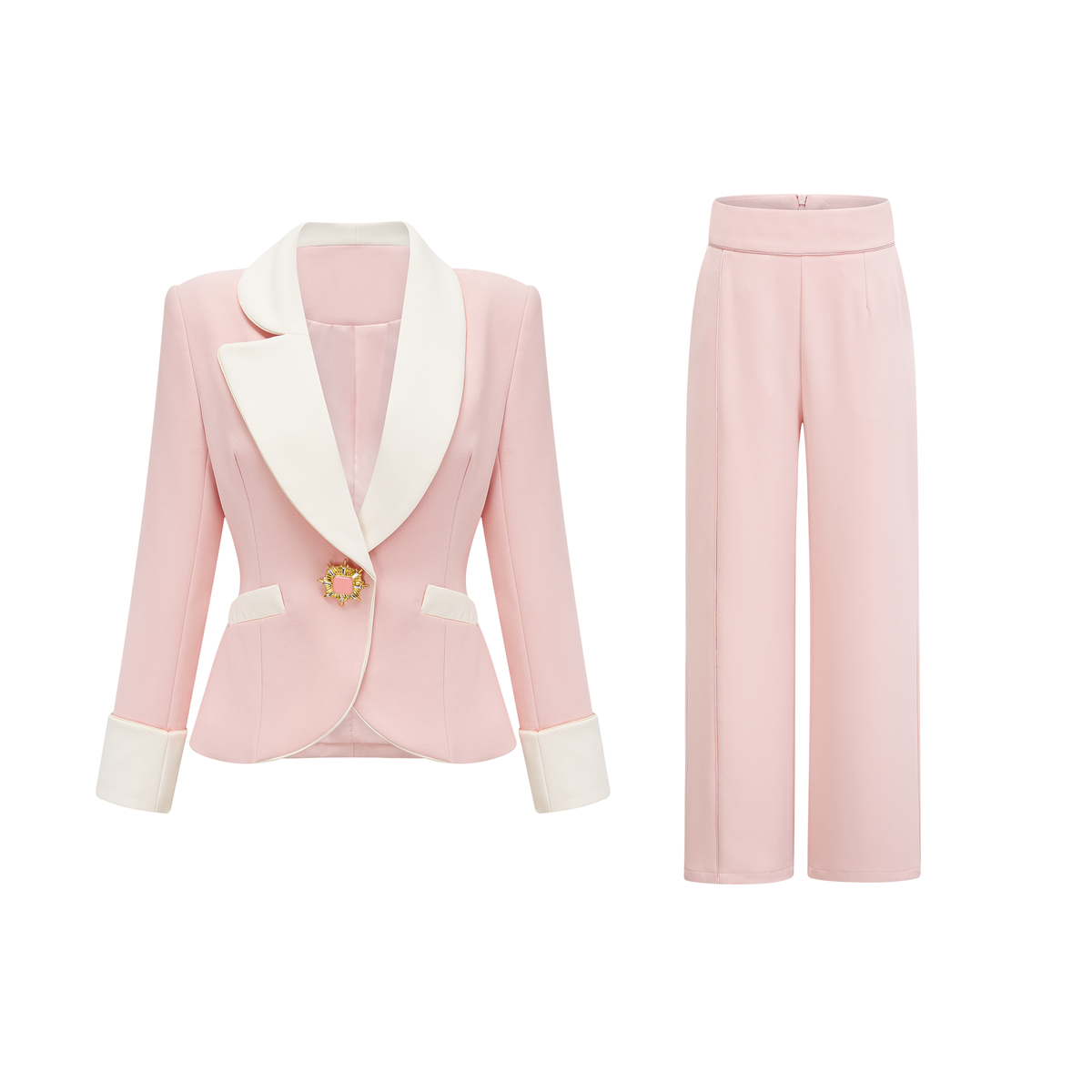 Claretta Renk Bloklu Blazer Ve Pantolon Uyumlu Takım