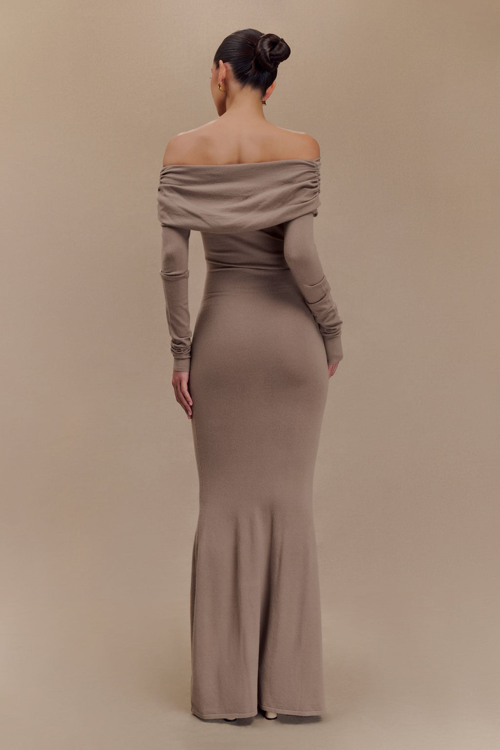 Georgiana Düşük Omuzlu Triko Midi Elbise - Stone Marle