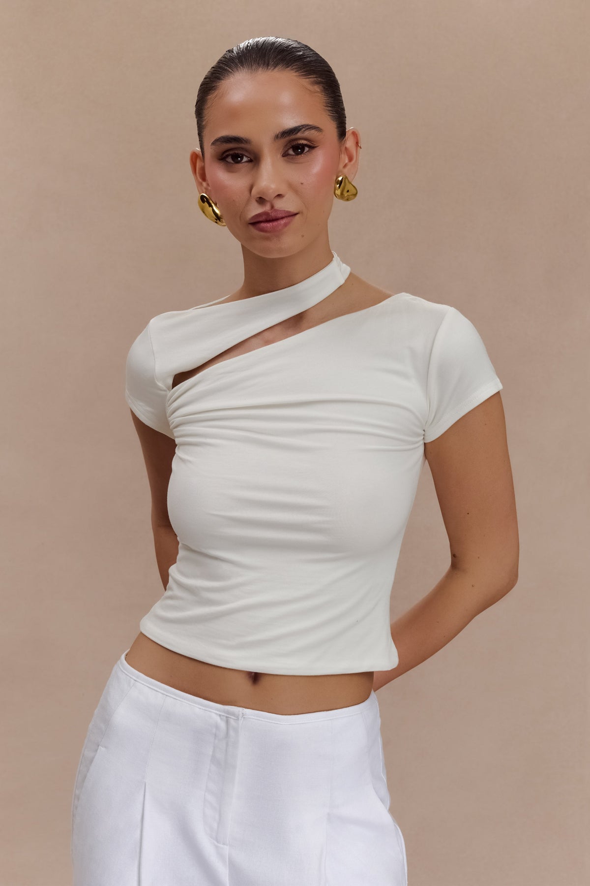Aurelie Cut Out Kısa Kollu Üst - Fildişi