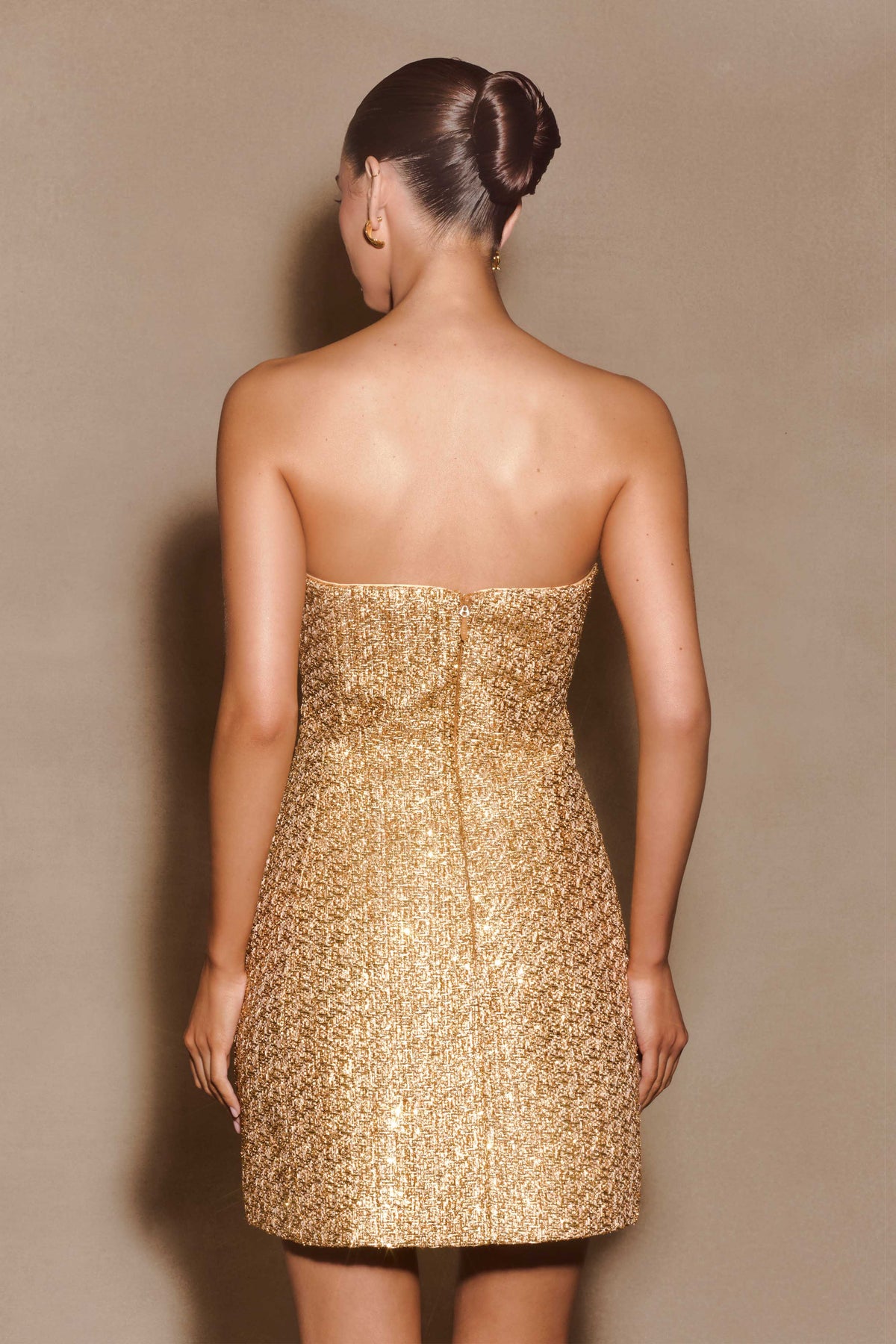 Gala Straplez Tüvit Mini Elbise - Gold