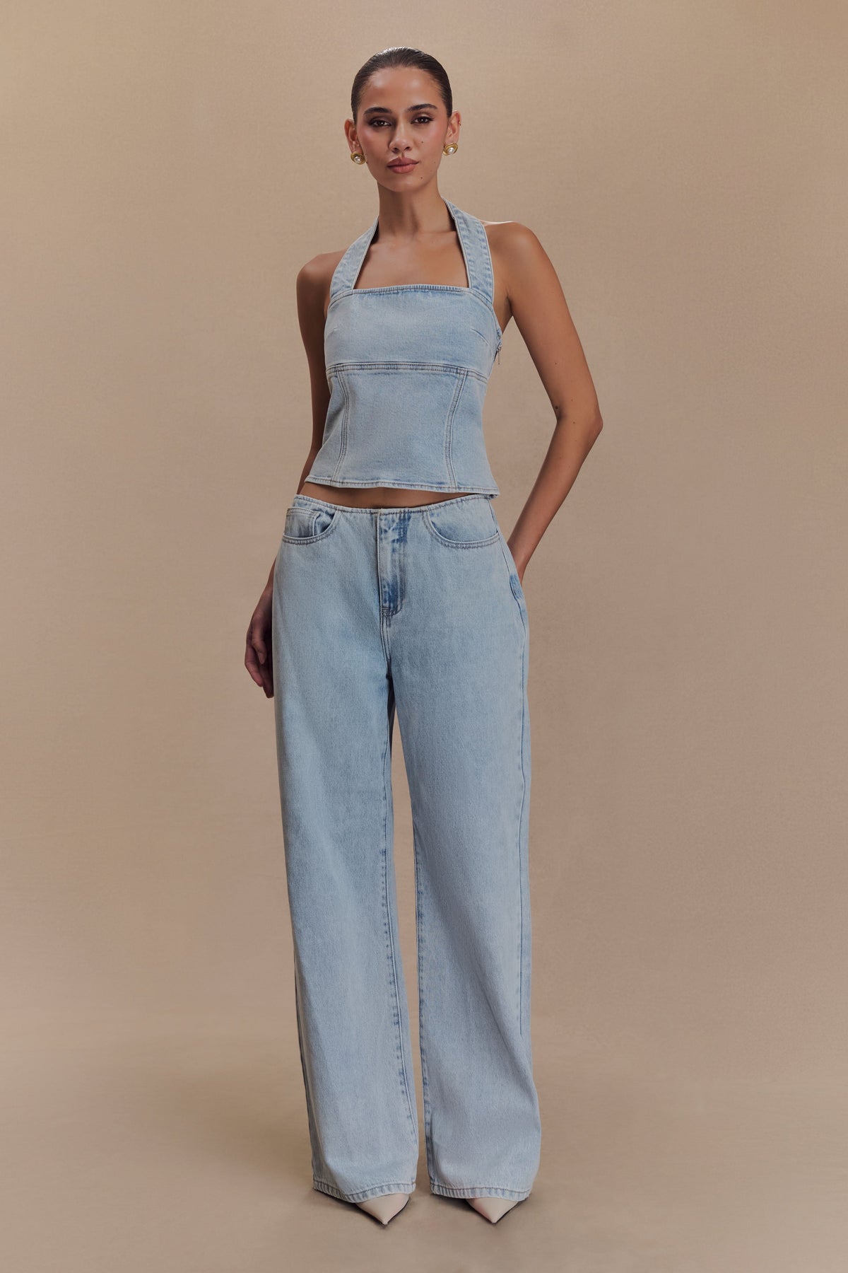 Caitlin Mid Bel Denim Flare Jeans - Açık Mavi