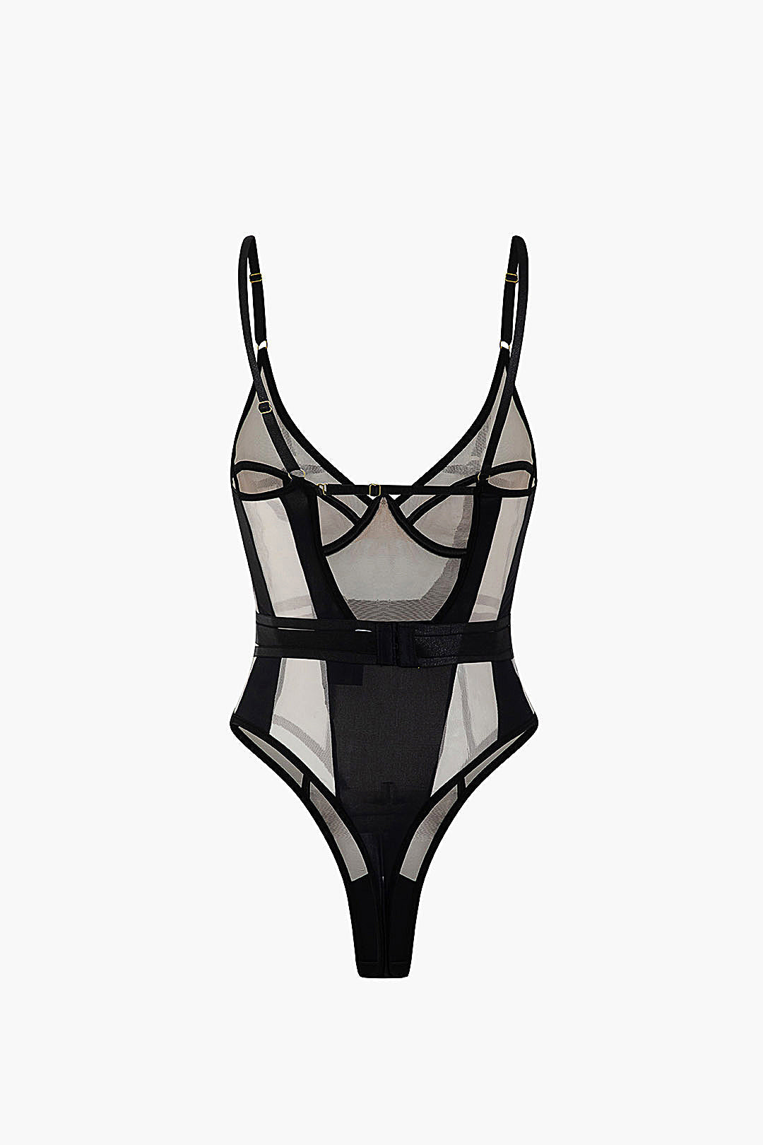 File Şeffaf Sırt Dekolteli Kolsuz Bodysuit