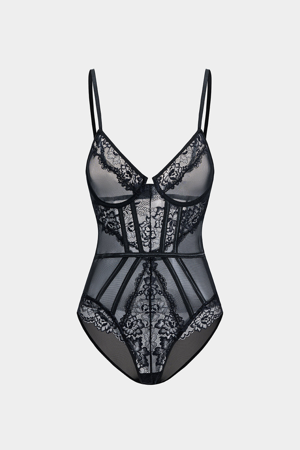 Tül ve Dantelli Büstiyer Korse Bodysuit