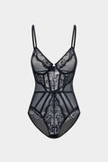 Tül ve Dantelli Büstiyer Korse Bodysuit
