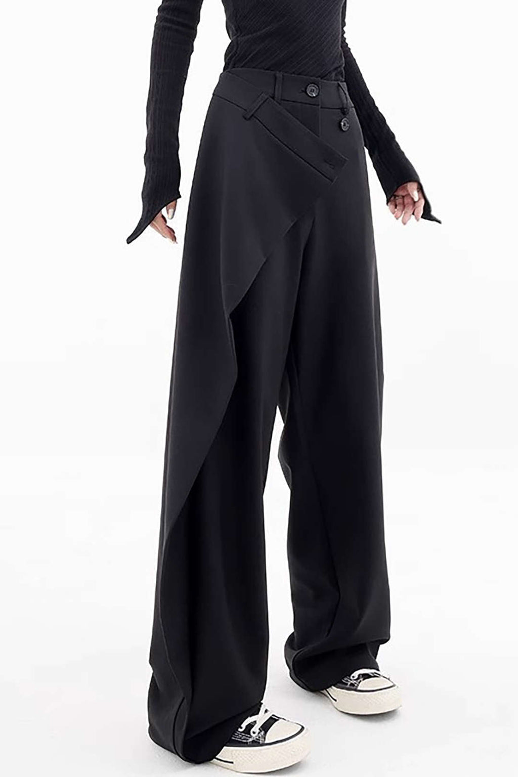 Drape Wrap Düz Paça Takım Pantolon