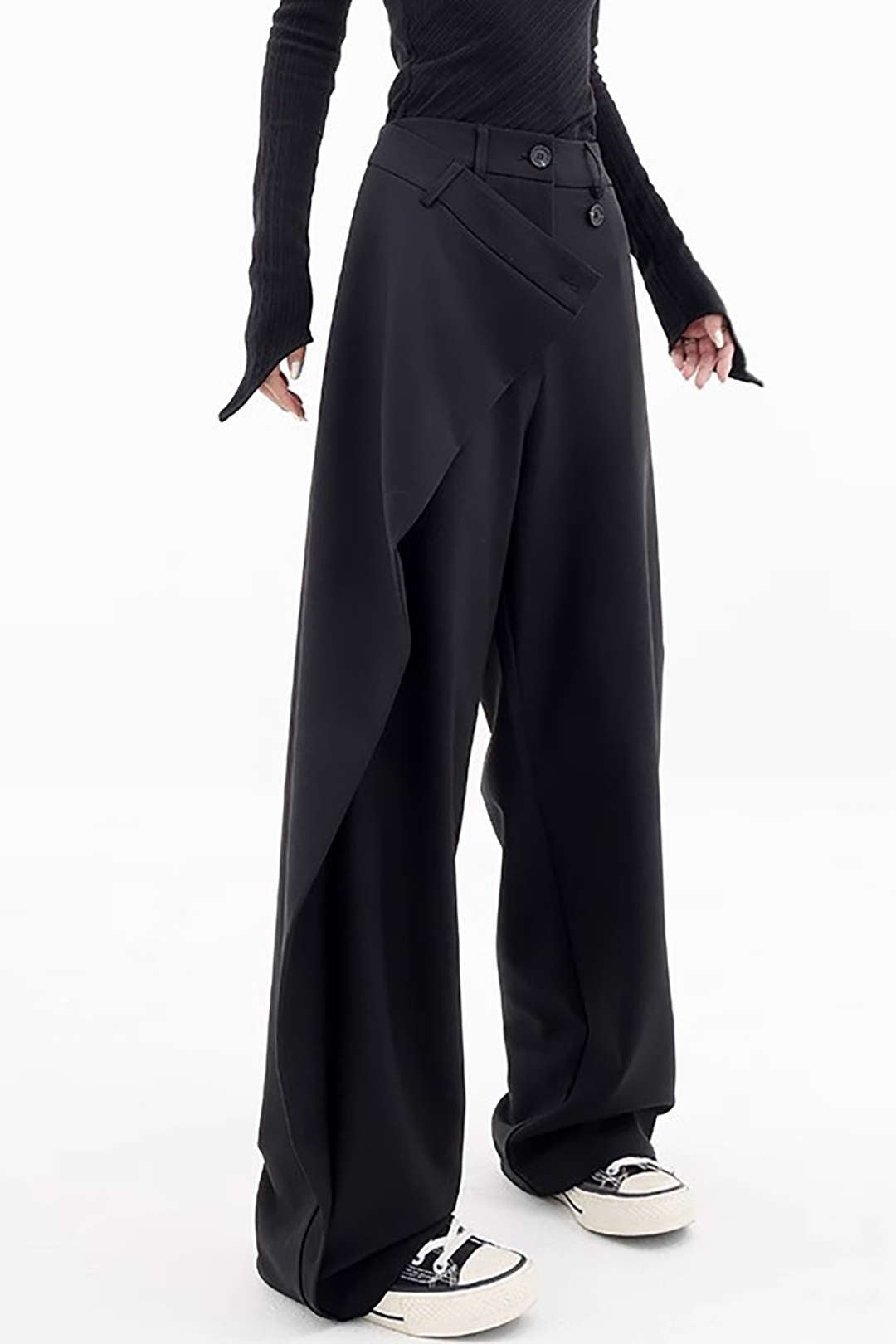 Drape Wrap Düz Paça Takım Pantolon