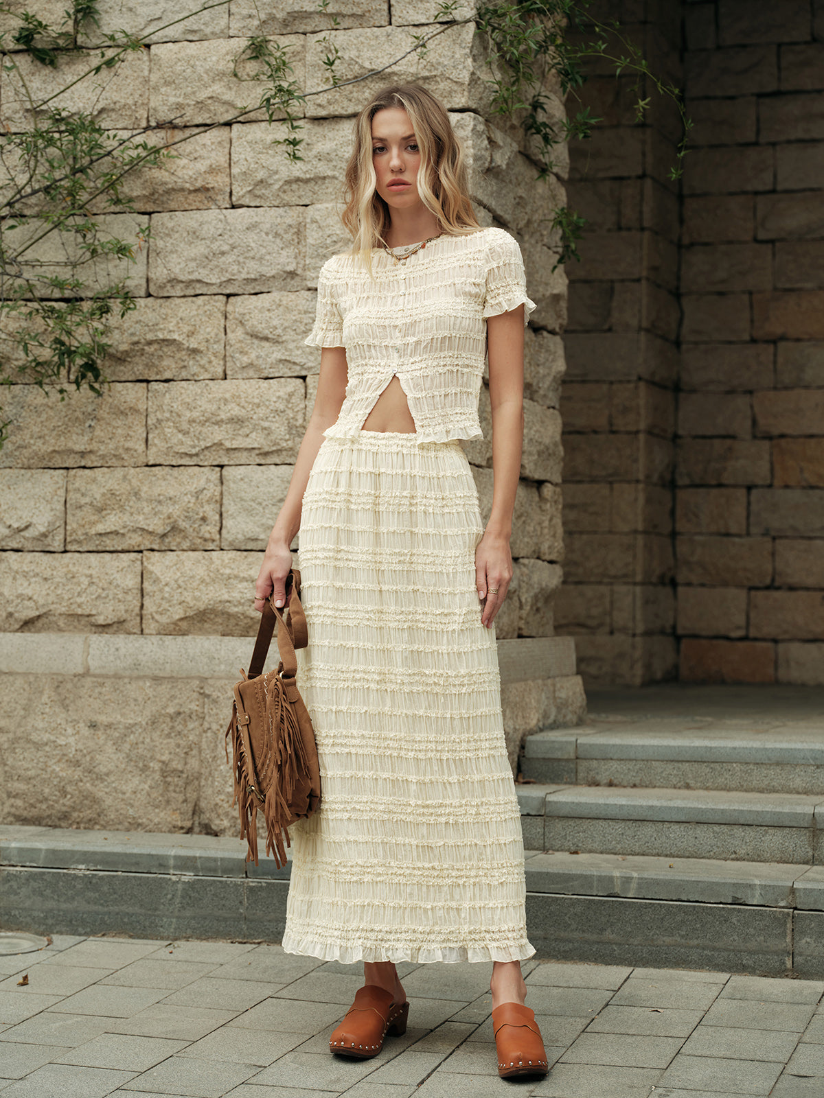 Fırfırlı Crop Top Etek Takımı