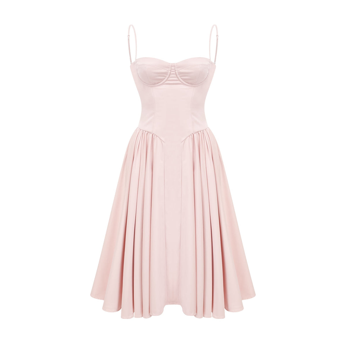 Soleil Pembe Pilili Korse Midi Elbise