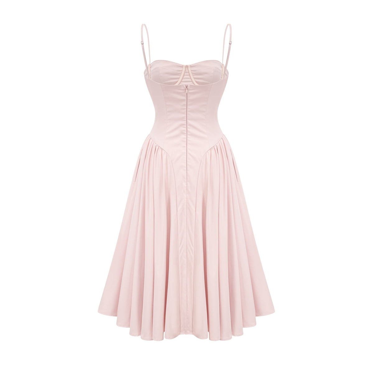 Soleil Pembe Pilili Korse Midi Elbise