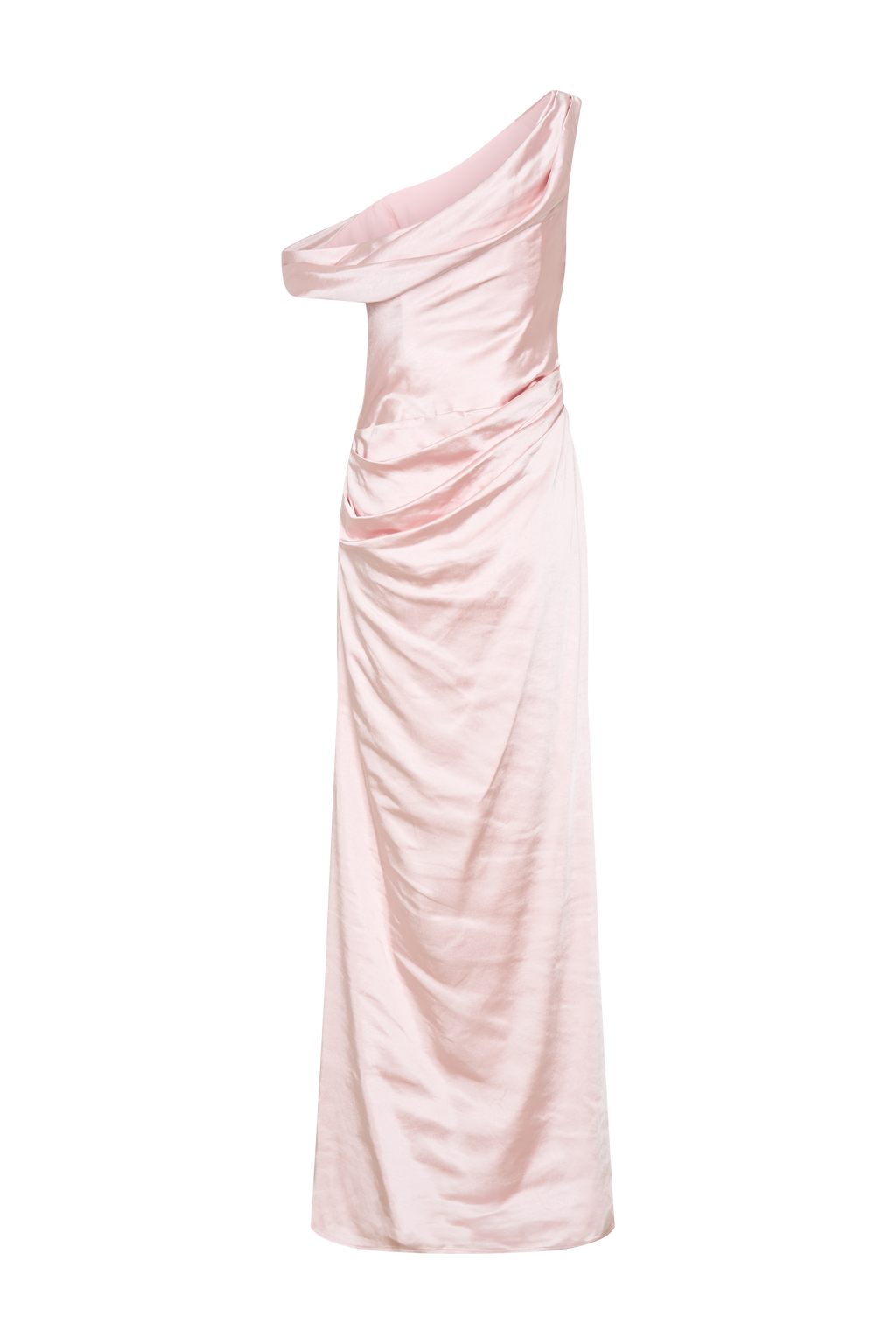 Dalia Düşük Omuzlu Saten Maxi Elbise - Soft Pembe