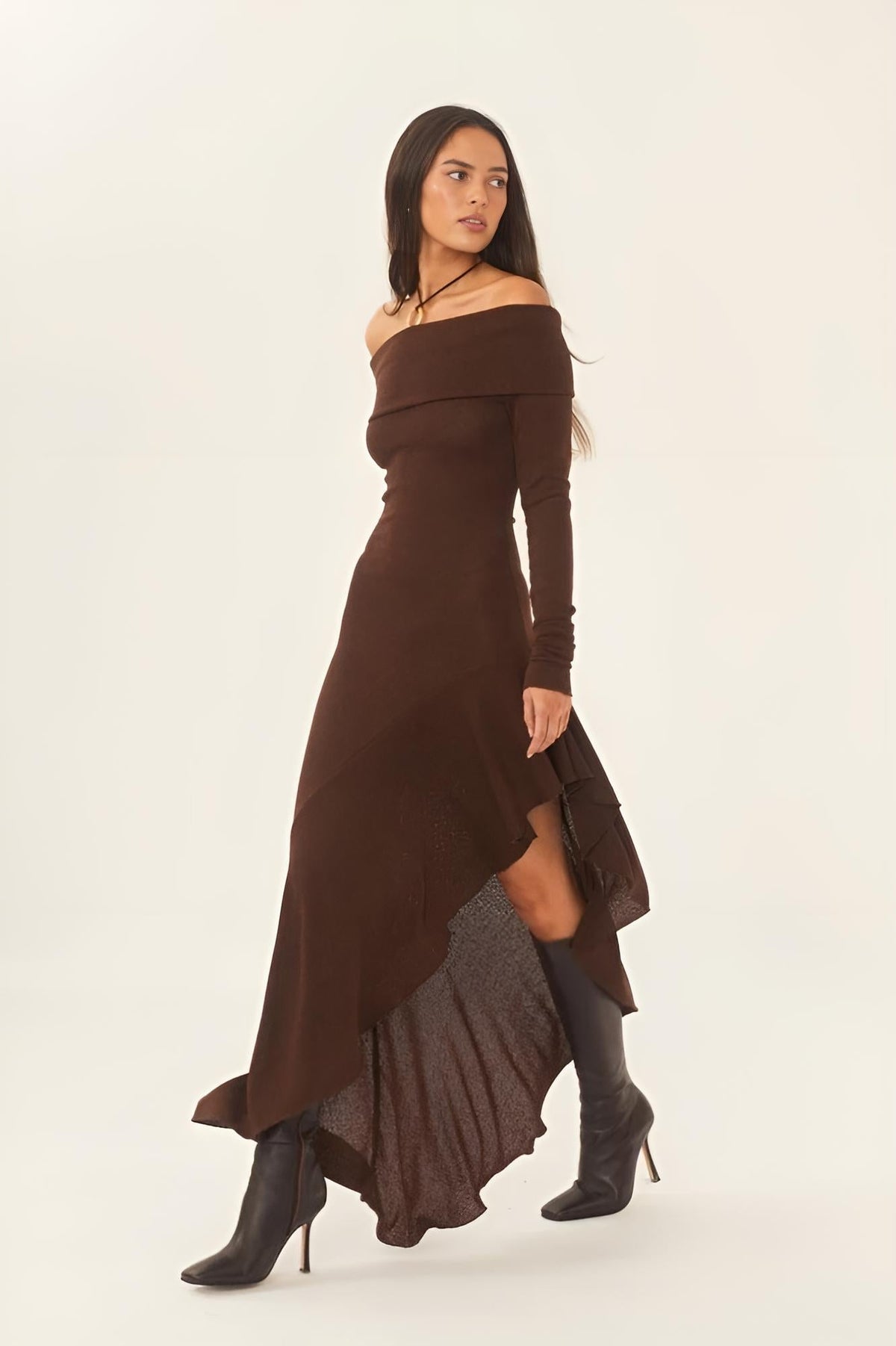 Alisa Omuz Açık Flare Midi Örgü Elbise ®