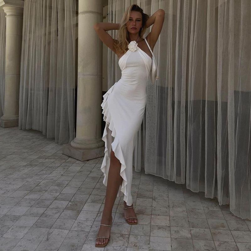 Juliana İnce Çiçekli Yırtmaçlı Elbise