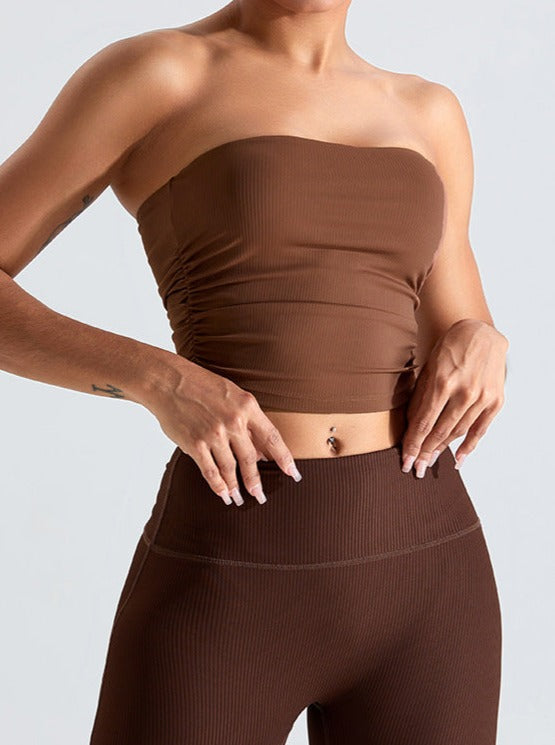 Kahverengi Göğüs Sargılı Slim Fitting Tüp Üst