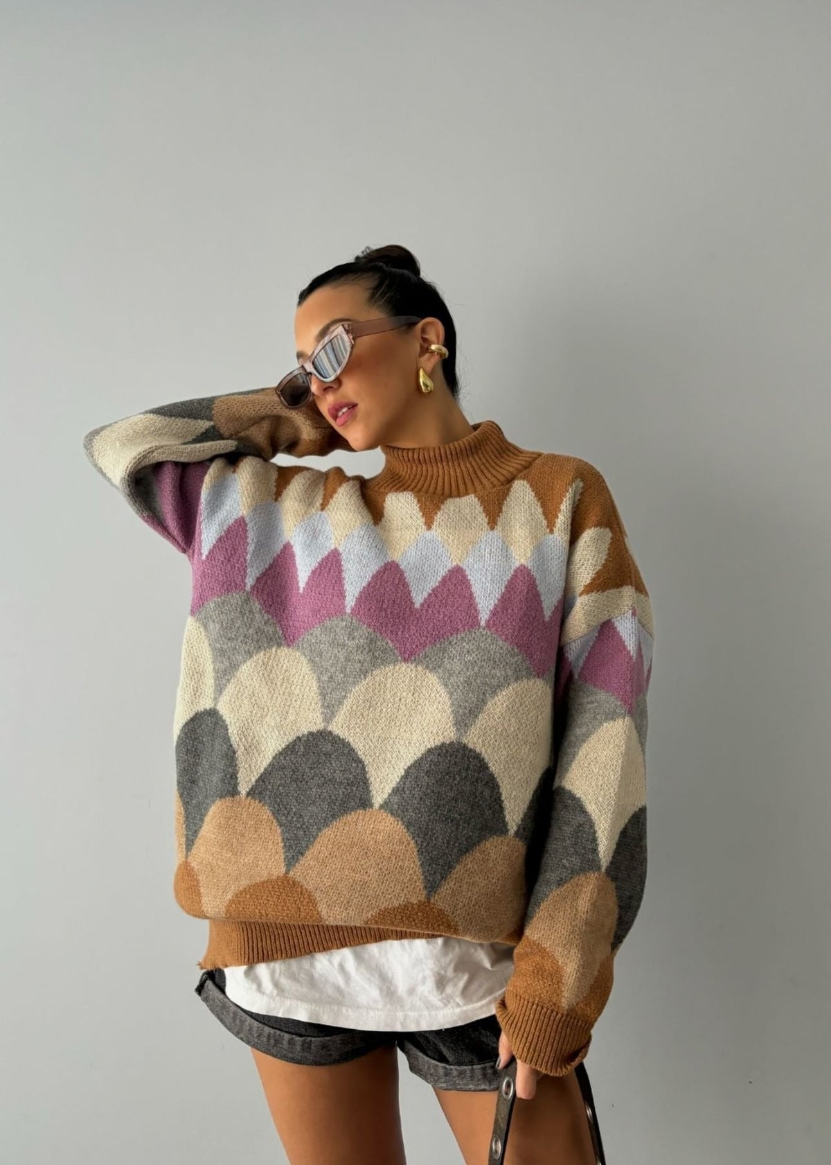 Geometrik Retro Oversize Kazak
