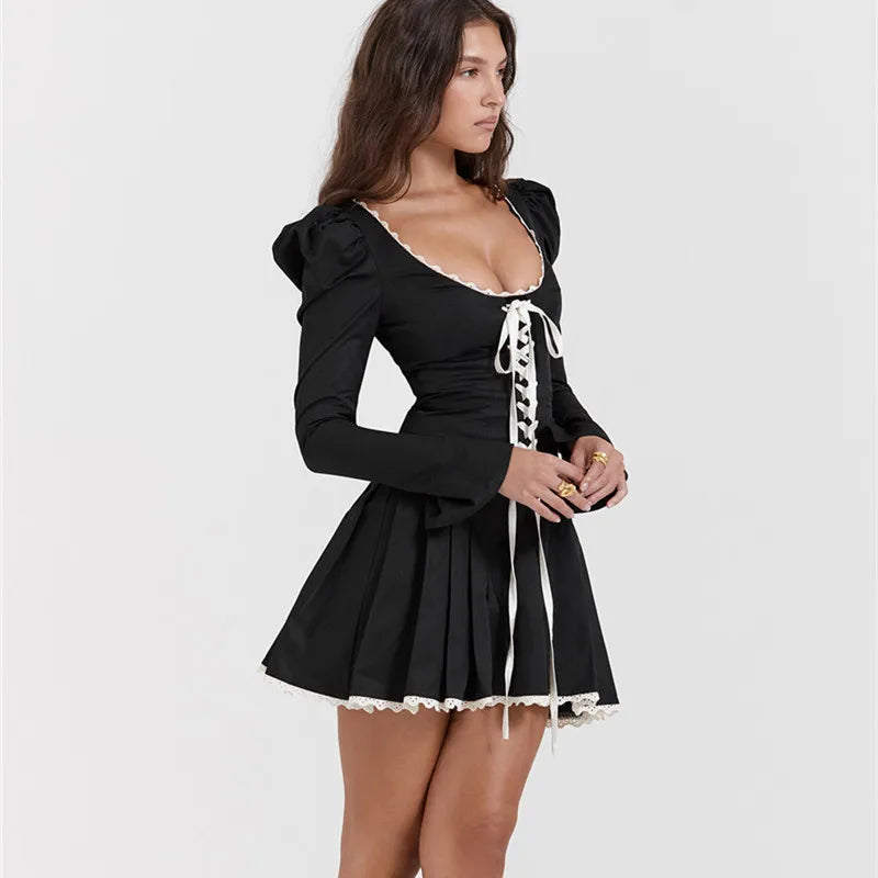 Fransız Model Bağcık Detay Mini Elbise