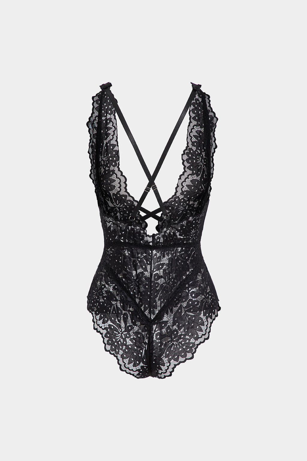 Dantel Kesik Detaylı Bağlama Önü ve Sırt Açık Bodysuit