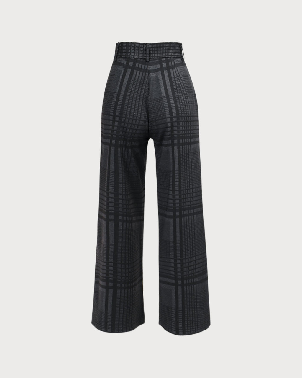 Gri Yüksek Bel Ekose Geniş Paça Pantolon
